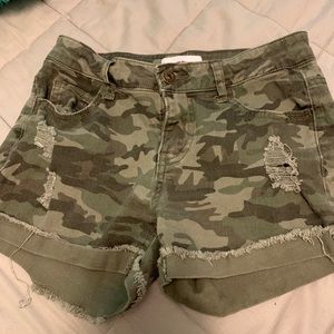 Camouflage jean shorts